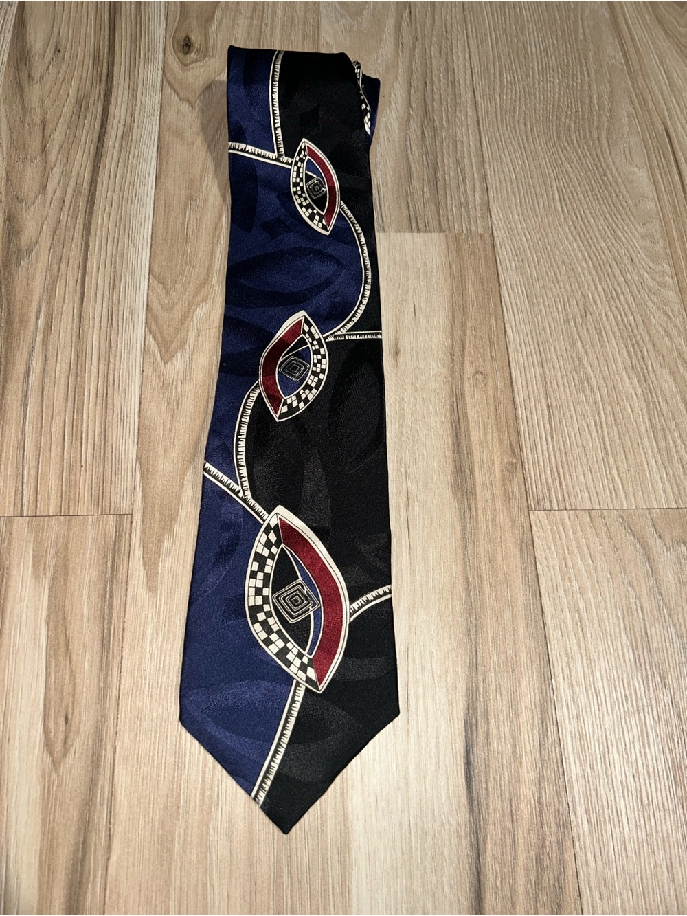 Halston Heritage Navy, Black & Red Geometric Silk Tie